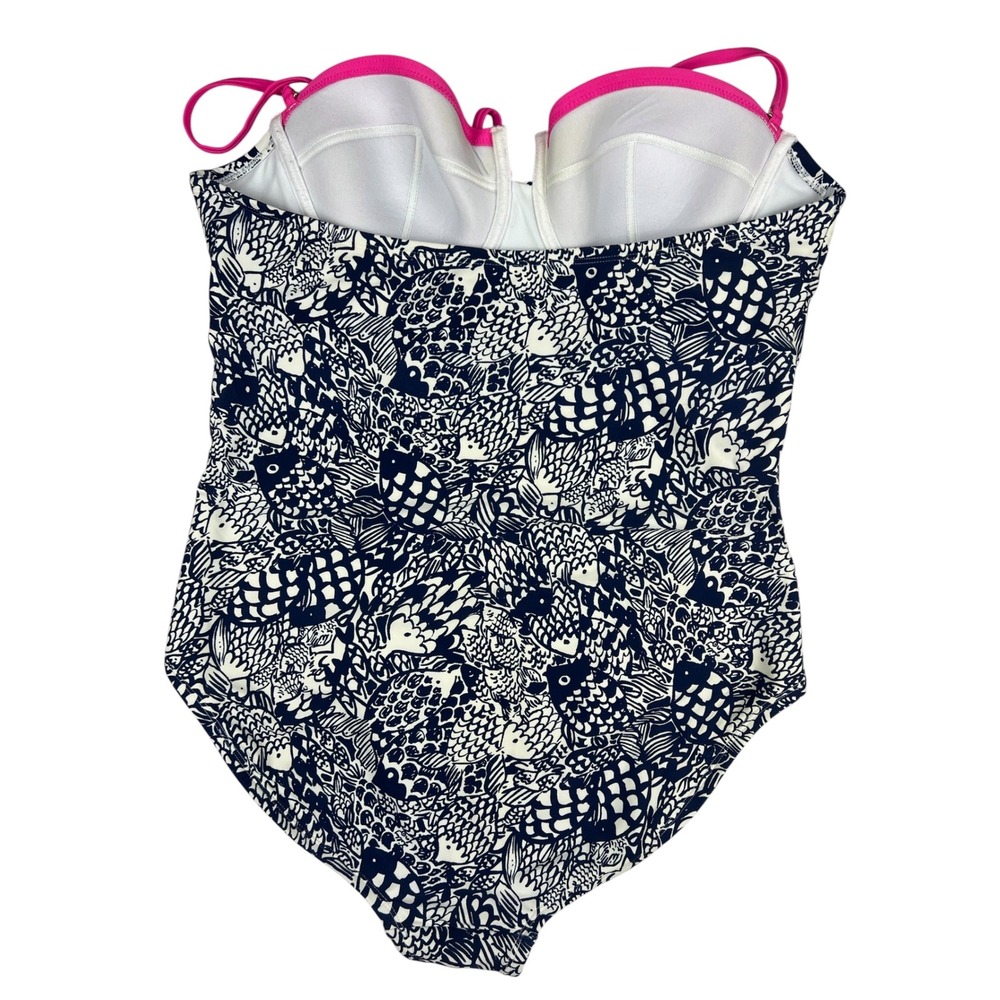 Lilly Pulitzer for Target Swimsuit XL Pink Navy Fish Print Retro Preppy Beach - Picture 2 of 8